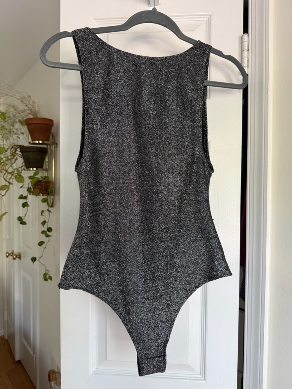 Reformation Saturn Bodysuit Glitter Black Silver Shimmer Sleeveless Size M - Picture 9 of 9